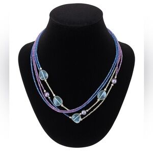 Blue Purple Multi Strand Layered Beaded Necklace